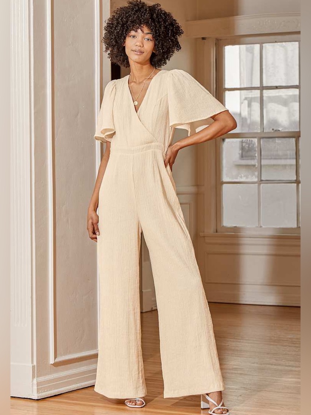 Lulu’s Hearts Desire Flutter Sleeve Wide Leg Jumpsuit Size Medium